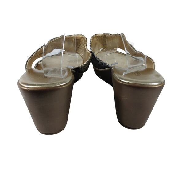 PESARO! "SUSAN" GOLD & BLACK MESH DUAL STRAP/T STRAP GOLD HARDWARE HEELS! SZ 11M - Picture 8 of 10